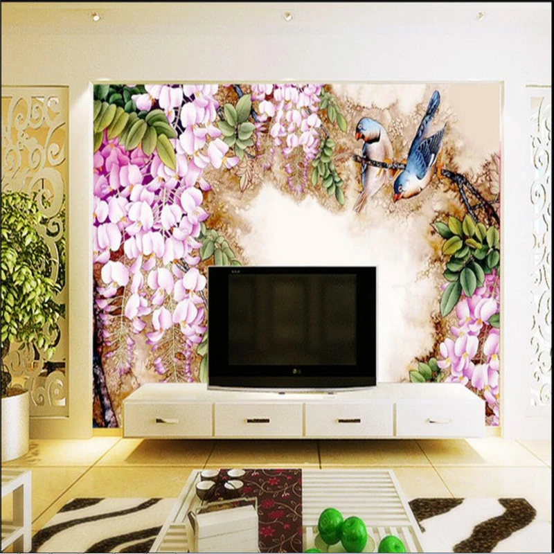 beibehang Custom Photo Wallpaper 3D Mural Sticker Chinese Wind Wisteria Background Wall papel de parede wallpaper for walls 3 d