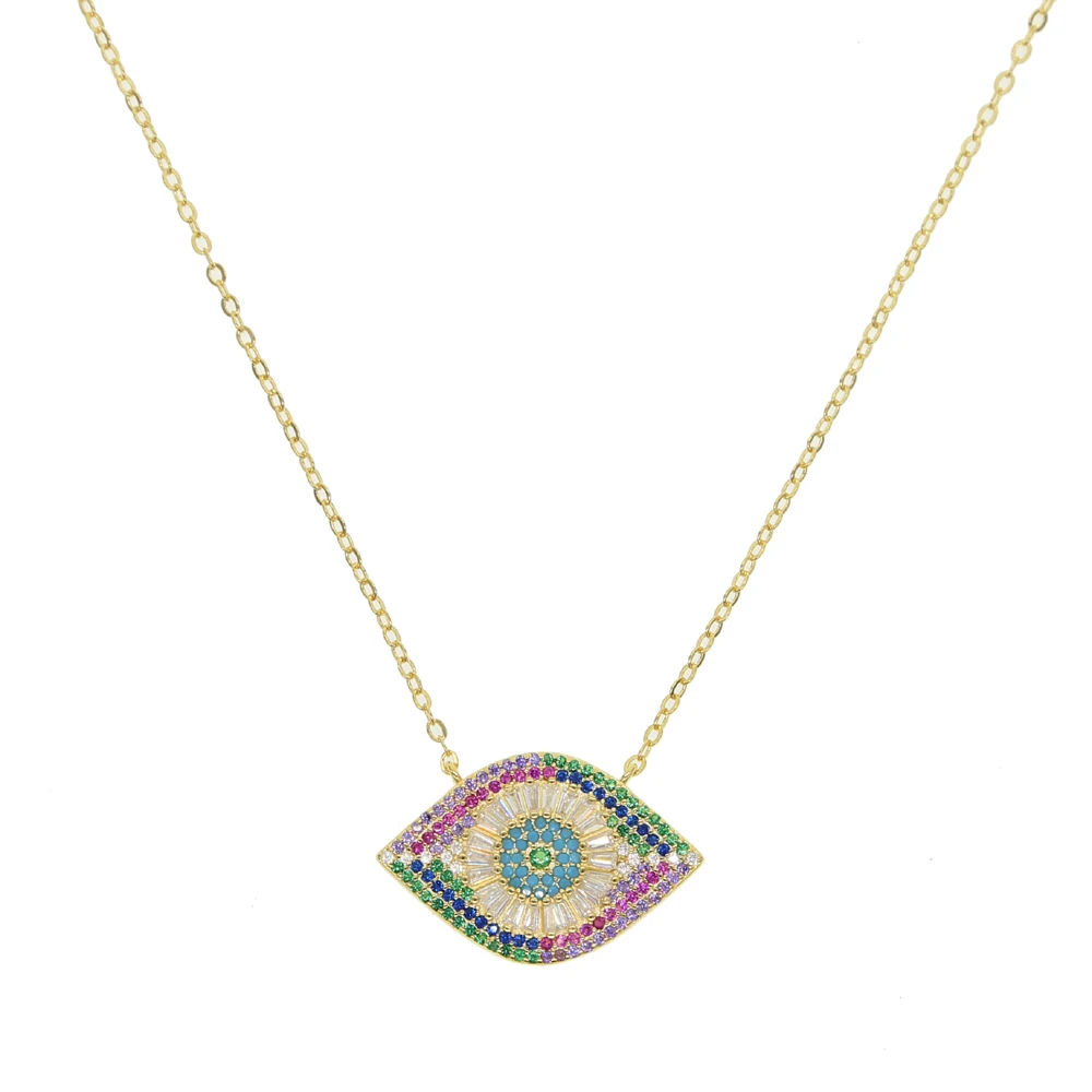 women Luxury multi colored Blue red Cubic Zirconia  Evil Eye Necklace Gold Color with Crystal 41+5cm Chain necklaces