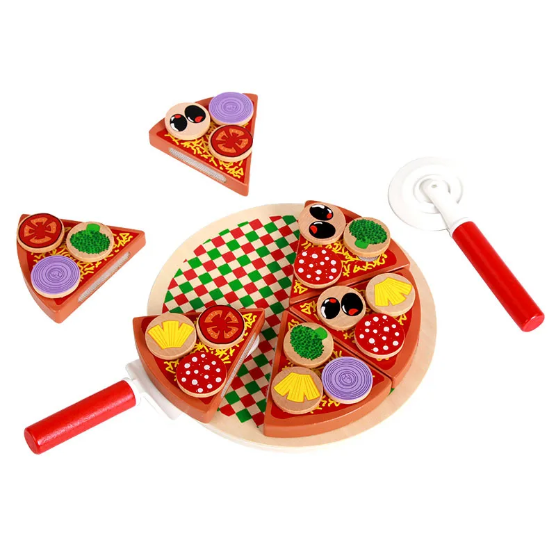 Colorful Wooden Pizza Food Simulation Toys Children's Tableware Toys Simulation Pizza Family With Tableware Children's Gifts