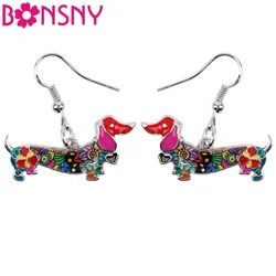 Bonsny Fashion Enamel Alloy Dachshund Dog Dangle Drop Big Long Earrings Fashion Animal Ladies Jewelry For Girls Women Wholesale