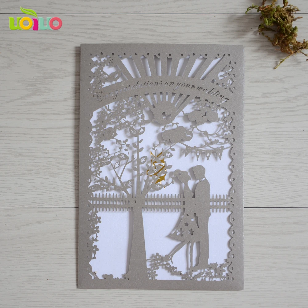 

50set inc204 love tree two people romantic Laser Cut Wedding Invitation Card with low price luxurious wedding card