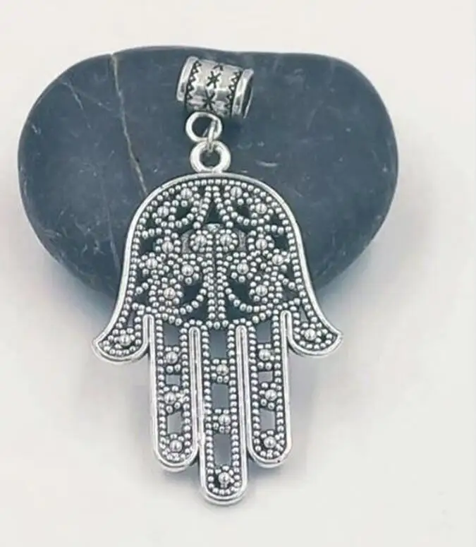 6 pcs/lot Tibetan Silver Fatima Hand Devil Eye Hamsa Palm Beads European Charms Pendant For Bracelet Jewelry Findings