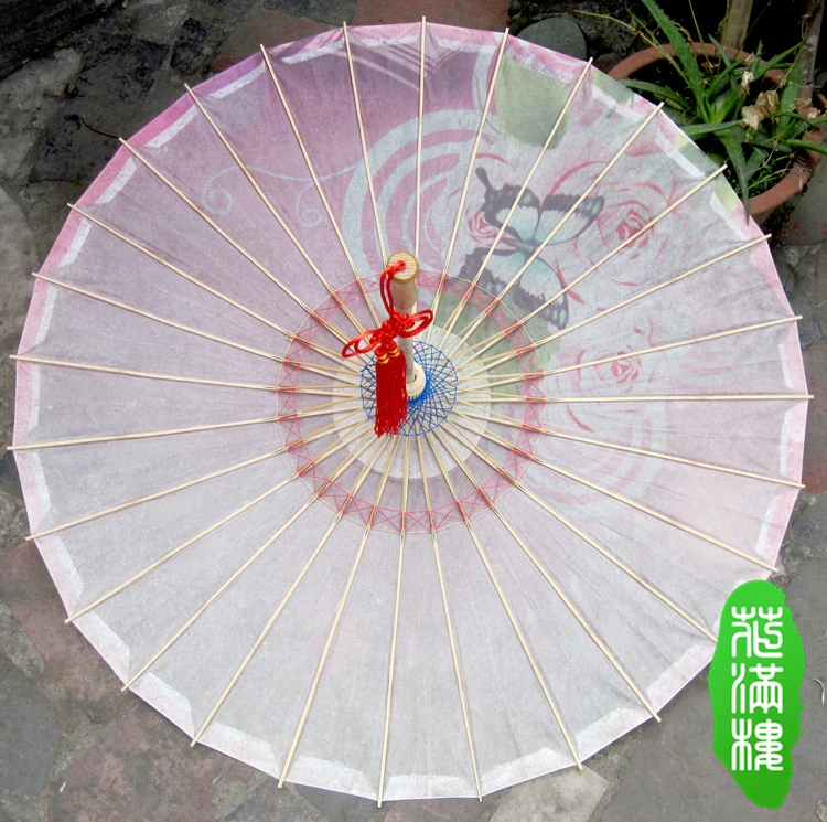 Romantic Pink Rose with Butterfly Oiled Paper Umbrella Sunshade Parasol Women Traditional Dance Props Paraguas Dance Umbrella