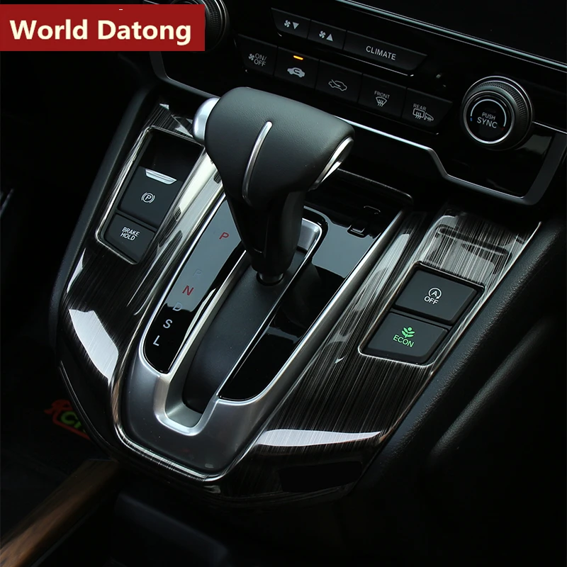 World Datong Gear Shift Panel Decorative Sequins Stainless Steel Trim 1pcs for Honda CRV CR-V HYBRID RHD LHD 2017 2018 2019