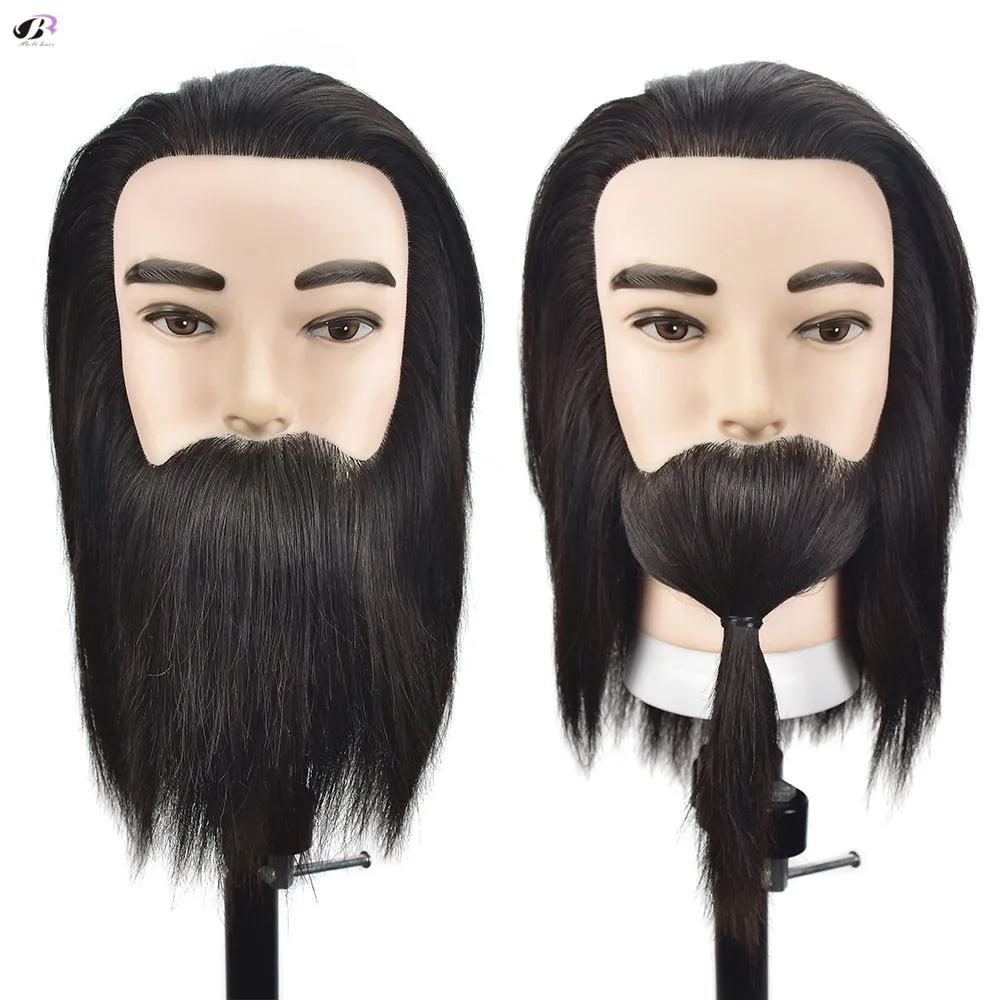 Bolihair Professional Men Hairdressing Training Head with 100% Human Hair Beard Beauty Dummy Head Salon Nature Hair Mannequin