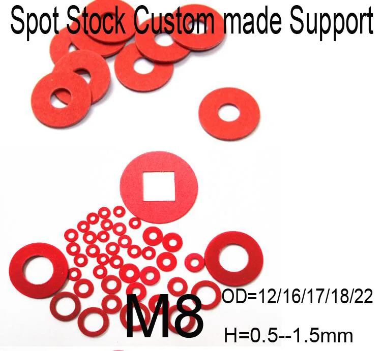 1000pcs/lot  M8  red or White insulation washer gasket Different outer diameter and thicknesses Vulcanized Fiber Gasket