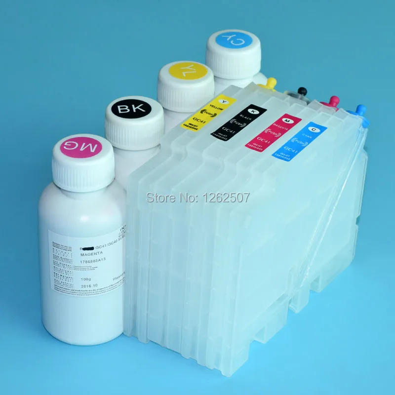 100ML 4Colors GC41 Dye Sublimation Ink And Refillable Cartridge For Ricoh Aficio SG3110 3110 SG3100 SG2100 2010 SG7100 Printers