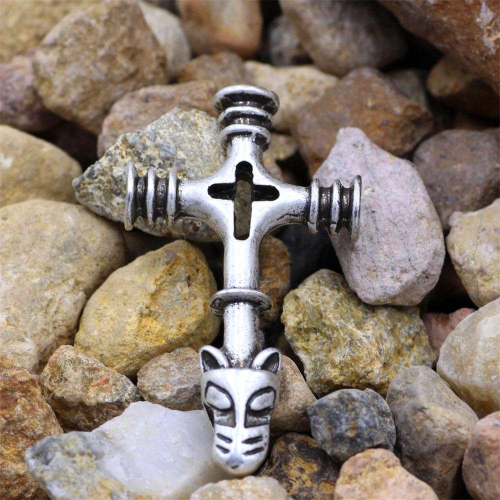 Norse Thor\'s Hammer Olaf Wolf Cross Mjolnir Pendant Viking Fashion Jewelry Sword Men Necklace Talisman Black Rope Chain Jewelry