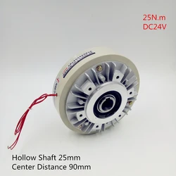 25NM magnetyczny hamulec proszkowy z wał drążony 25mm odległość od środka 90mm DC24V 1500RPM maksymalna prędkość dla maszyn pakujących