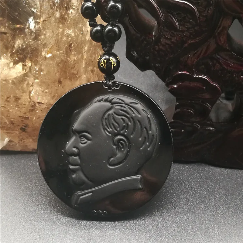 Natural Obsidian Pendant Carved Chairman Mao ZeDong is The Spiritual Leader of the Chinese People Lucky Amulet Men Jewelry