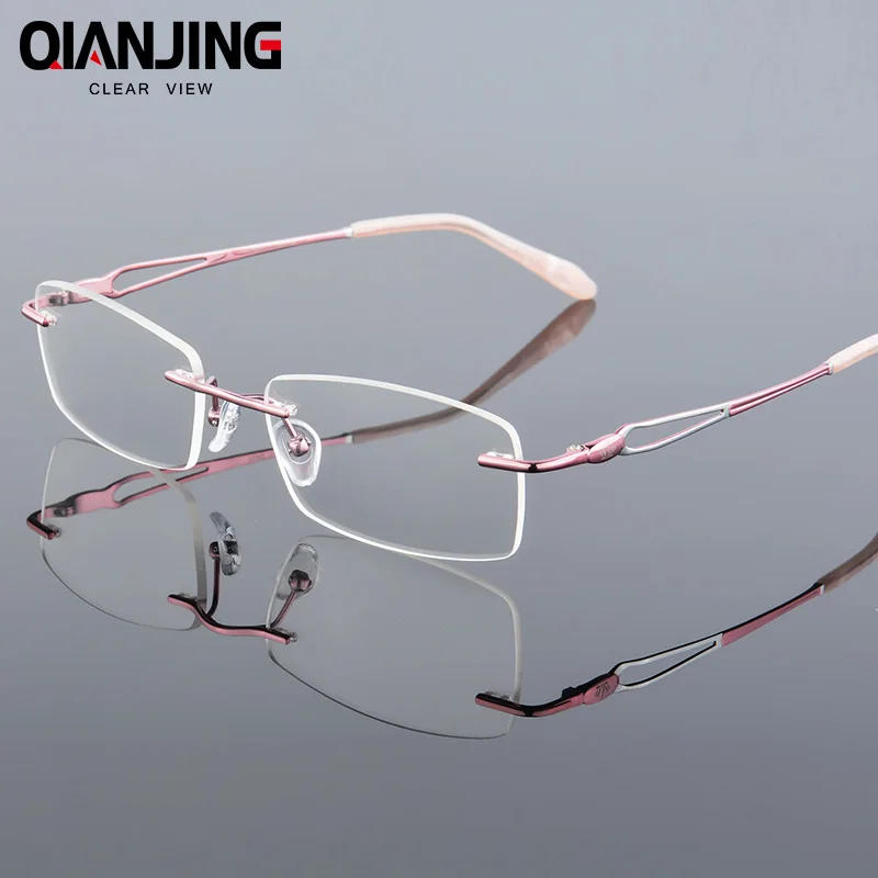 

2018 QIANJING Titanium Myopia Rimless Glasses Memory Square Eyeglasses Optical Spectacle Frame Eyewear Women Brand Designer 613