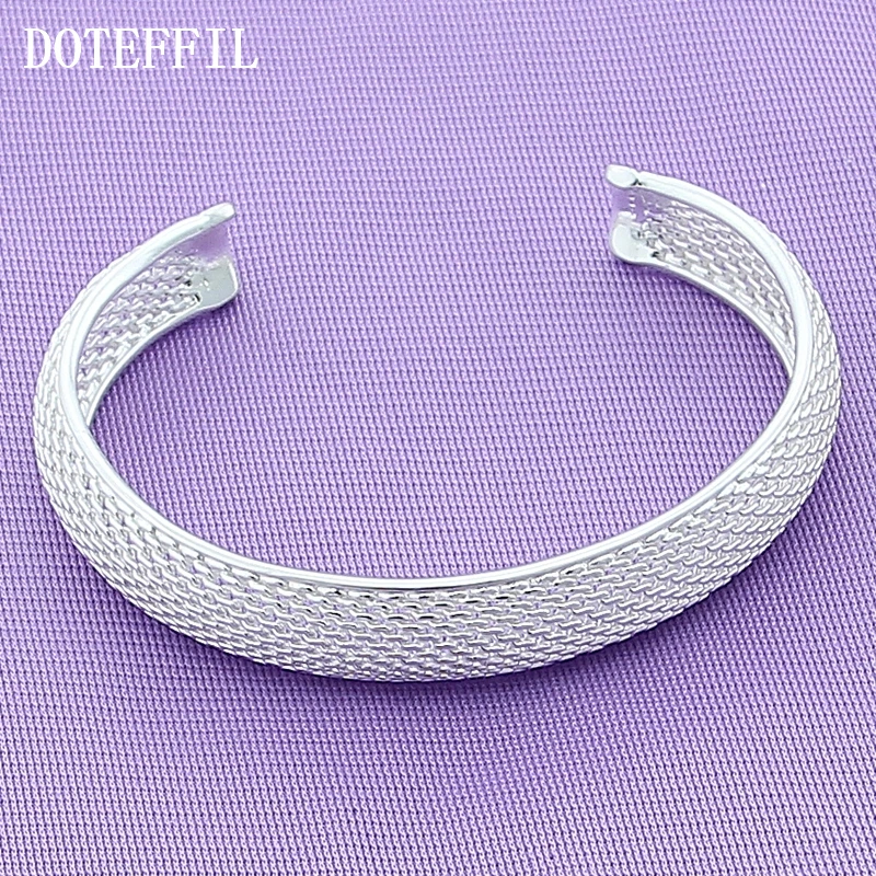 DOTEFFIL 925 Sterling Silver 12mm Network Bracelet Bangle For Woman Wedding Engagement Fashion Charm Party Jewelry