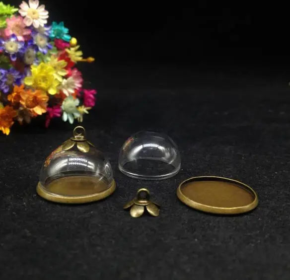 100pcs 18mm hollow half Glass dome cover classic base cap set glass vials pendant DIY glass globe bubble necklace accessories