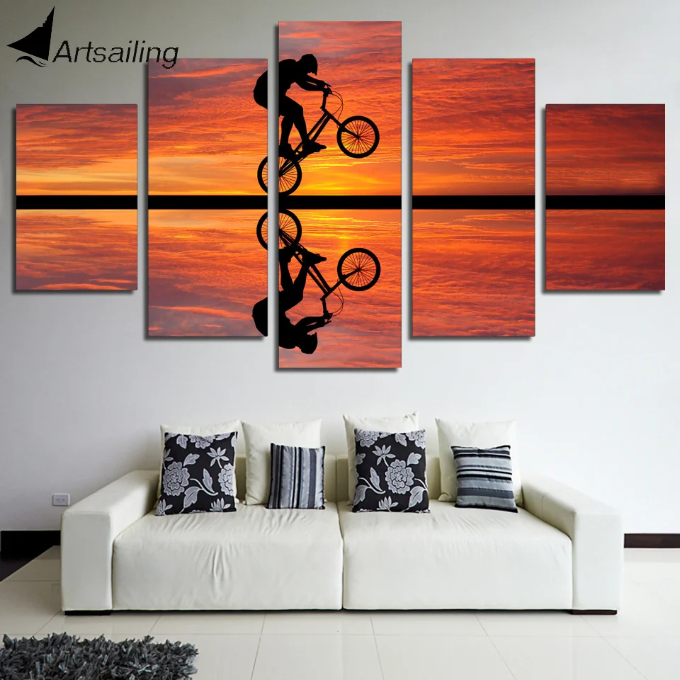 5 Pcs Canvas art  beach sunset bike cycling poster picture frames for paintings Free Shipping NY-6828B