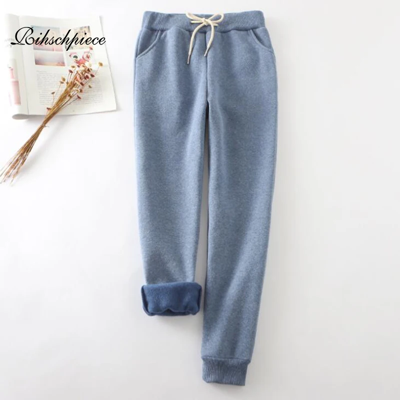 

Rihschpiece Winter Velvet Warm Pants Women High Waist Thick Harem Pant Warm Elastic Loose Fleece Sweatpants Trousers RZF1560