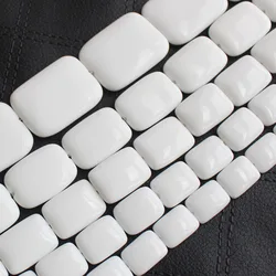 Faceted/Smooth  White  porcelain Aga-te Rectangle Loose beads 15inch per strand