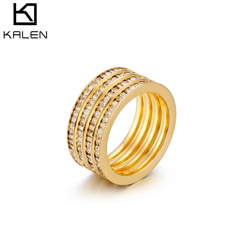 KALEN Stainless Steel Multi-laye Inlay Zircon Rings For Women 4 Colors All Cubic Zirconia Anillos Mujer Weddding Rings Gifts