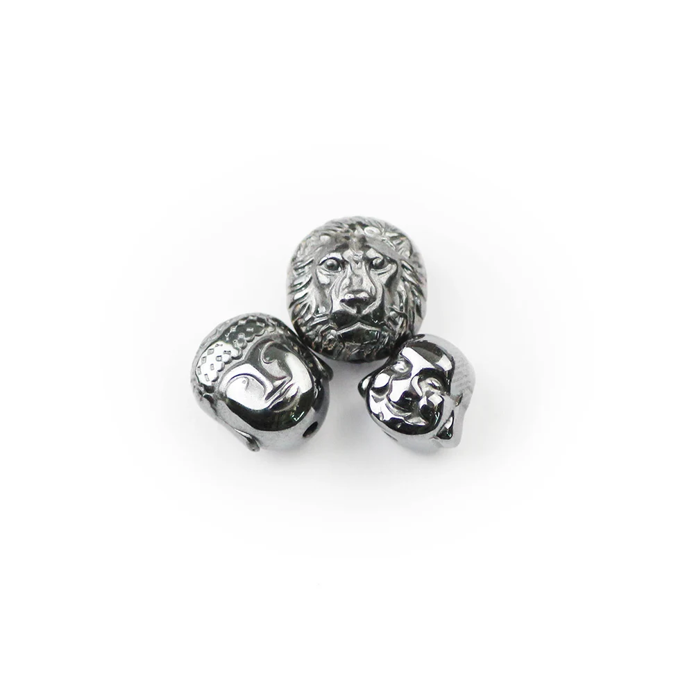 WLYeeS Special-shaped Hematite beads Lion Buddha head Maitreya Buddha Spacer Loose Bead for Religion Jewelry Bracelet Making DIY