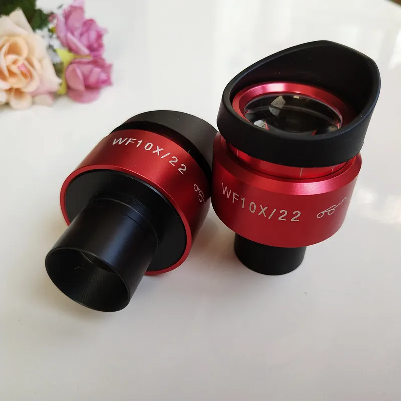 WF10X 22mm Red Color Adjustable High Eyepoint Biological Microscope Eyepiece Lens Biomicroscope System 23.2mm Eye Cups