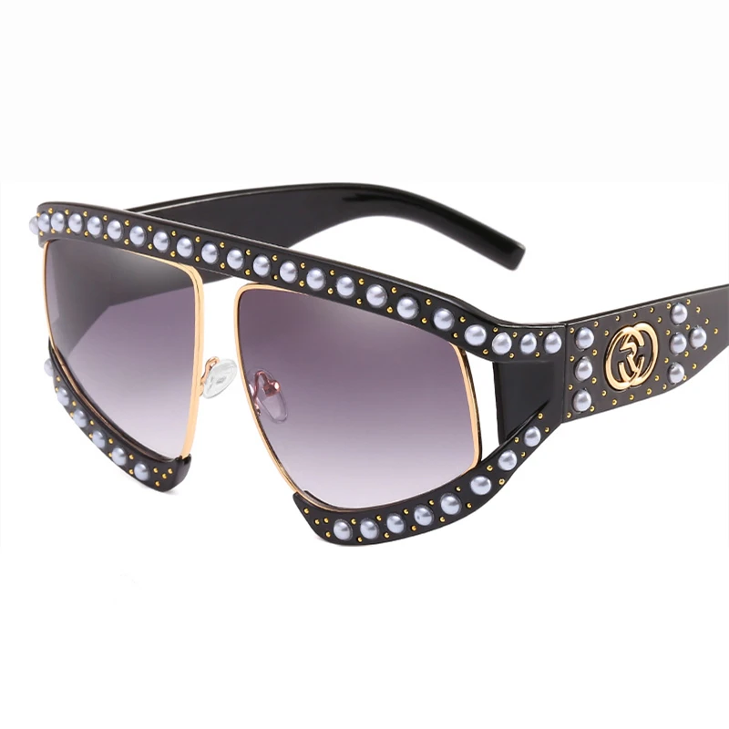 new women inlaid with pearl willow nail Sunglasses extravagant Europe and America big frame personality anti UV glasses OEM