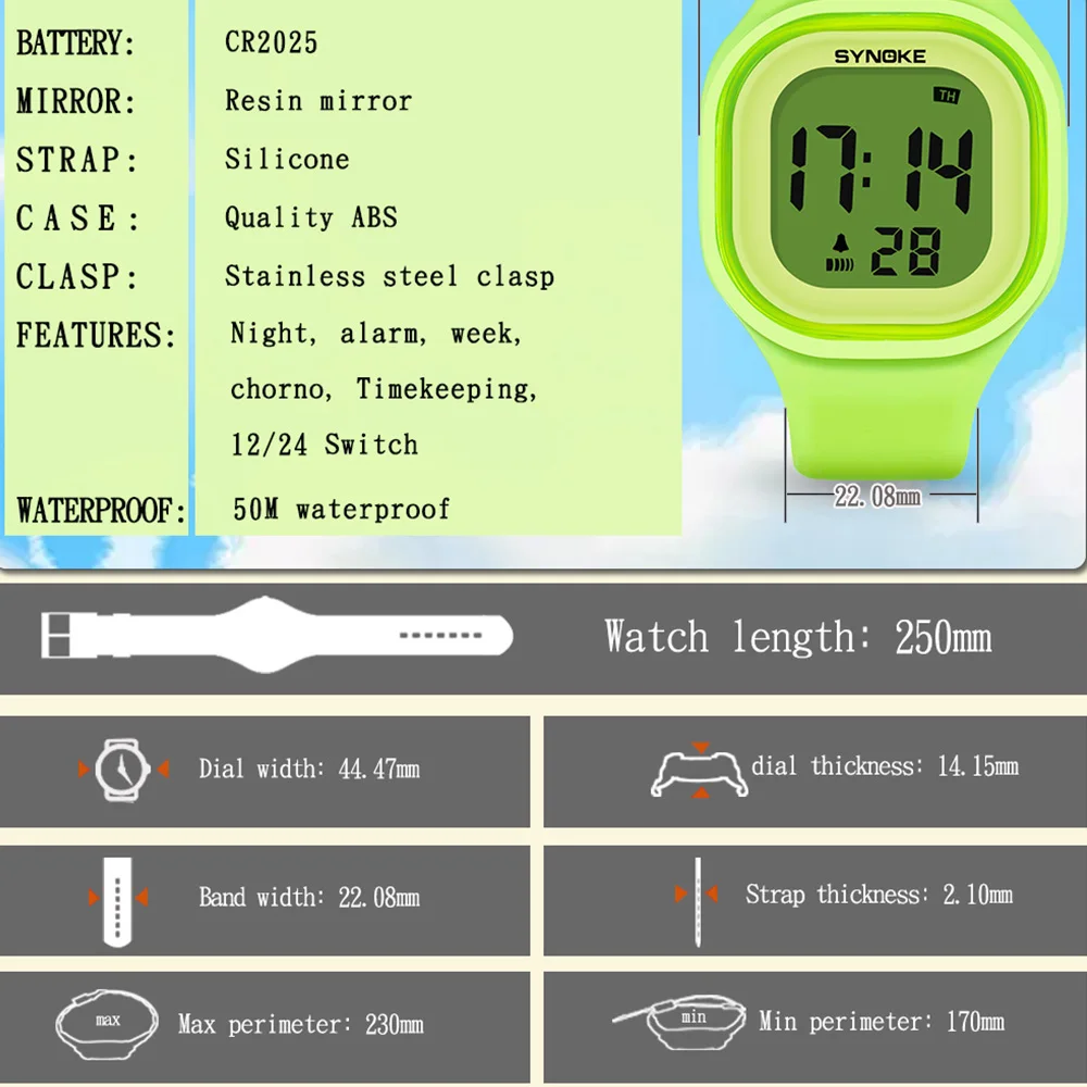 Часы наручные SYNOKE детские для мальчиков и девочек, брендовые цифровые водонепроницаемые спортивные, для студентов, более 12 лет