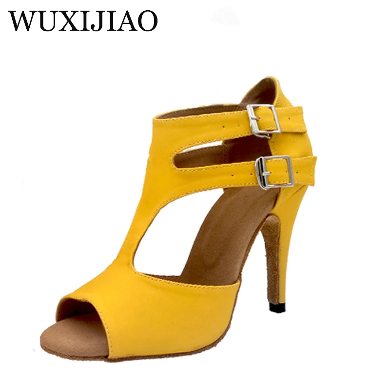 WUXIJIAO Yellow Flannel Soft Bottom Latin Dance Shoes Tango Samba Salsa Dance Shoes Lady Heels 6cm-10cm