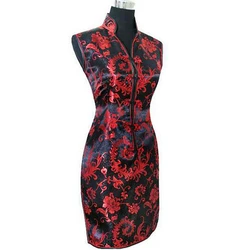 Asian Lady Mini Slim Cheongsam Elegant Vintage Print Retro Qipao Chinese Style Business Formal Dress Sexy Vetidos Size S-XXXL