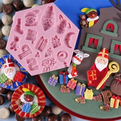 Mujiang Cartoon Silicone Fondant Mold British Style Saint Nicholas Candy Chocolate Mould Baby Party Cupcake Cake Decorating Tool