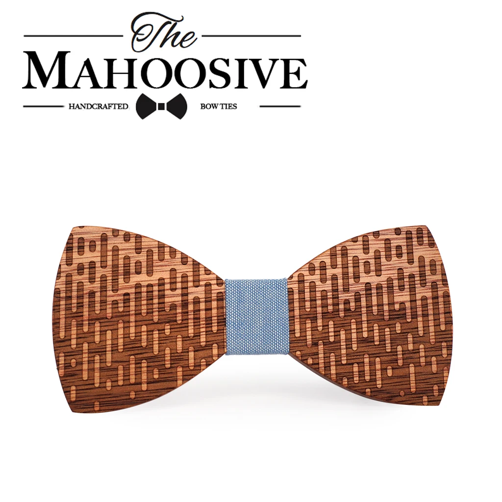 MAHOOSIVE Wood Bow Tie Wedding Decoration High Quality Handmade Wooden Bow Ties with Case Free Ultra-light Fashion