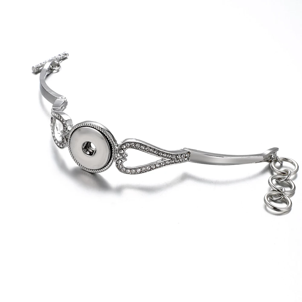 New Fashion silver plated hollow Rhinestone hearts snap Bracelet bangle 22CM fit 18MM snap button jewelry wholesale image 4