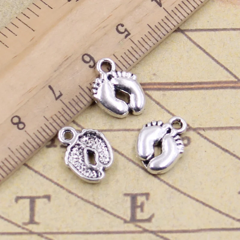 

50pcs Charms Feet Foot 13x10mm Tibetan Bronze Silver Color Pendants Crafts Making Findings Handmade Antique DIY Jewelry