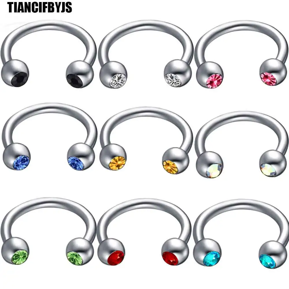 

TIANCIFBYJS Surgical Steel Horseshoe Bar with CRYSTAL GEM Balls Lip Nose Septum Ear Ring 10 colors Piercing Body Jewelry 200pcs