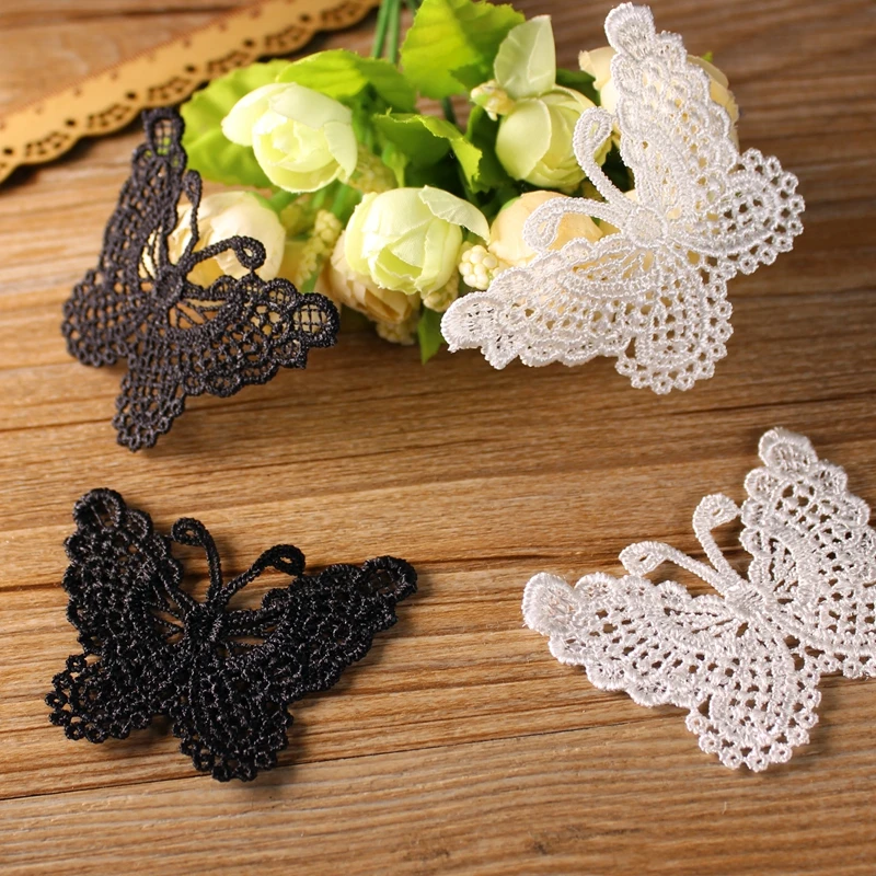 Butterfly Lace Applique, Polyester Trim for Garment Decoration, Sew On Lace Fabric, 10 PCs/Lot