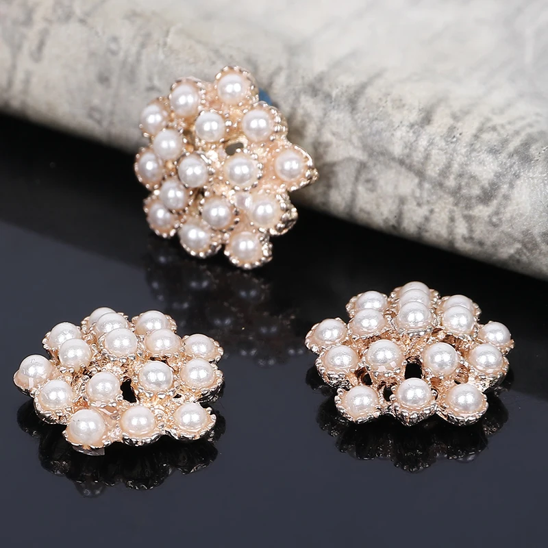 

2016New 50Pcs Pearl Flower Rhinestones Flatback Button for DIY Hair Accessories HZ114