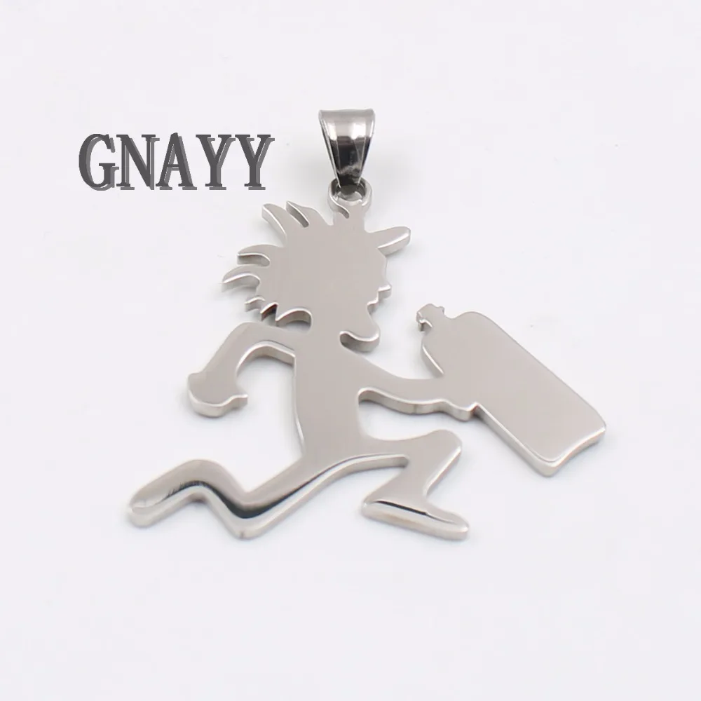 GNAYY  Large 2 inch Hatchetman Charms ICP Hatchet glass Pendant Juggalo Stainless Steel Pendant Necklace 5mm curb chain 24-32''