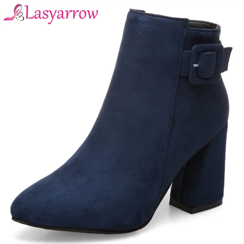 

Lasyarrow 2018 New Autumn Winter Western Style Pointed Toe Thick High Heels Ankle Boots for Women Ladies Short Martin Boots F217