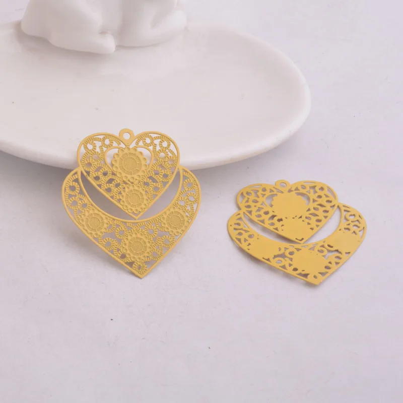 30 Stück AA3791 38*42mm Große Herz-Charms mit Prägung aus Messing Metallherzen Schmuckzubehör – Detail 5