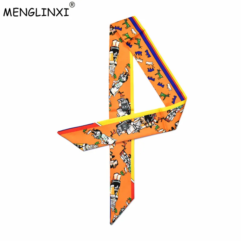 

MENGLINXI 2023 Fashion Scarf Brand Small Myth Series Womens Print Silk Scarf Head Scarf Handle Bag Ribbons Small Long Scarves