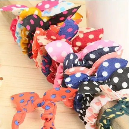 10PCS/lot Fashion Girls Hair Band Mix Styles Polka Dot Bowknot Rabbit Ears Elastic Hair Ropes Ponytail Holder for Woman Headwear