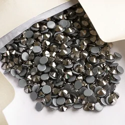 YANRUO Jet Hematite Strass Hot Fix Crystal Stones Flat Back Glass Beads Stones for Dress Designs Iron on Clothes Appliques DIY