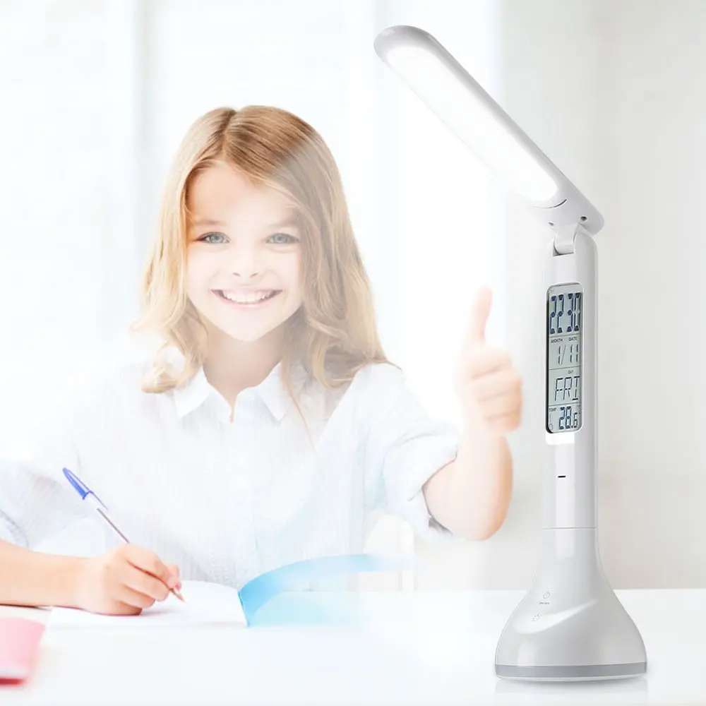 Led Desk Lamp Table Light Foldable Dimmable with Calendar Temperature Alarm Clock Atmosphere Colors Changing Book Light