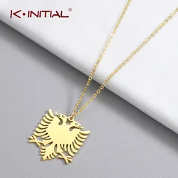 Kinitial New Albania Double Eagle Pendants Necklaces Stainless Steel Choker Jewelry for Women Girls Ethnic Gifts bijoux femme
