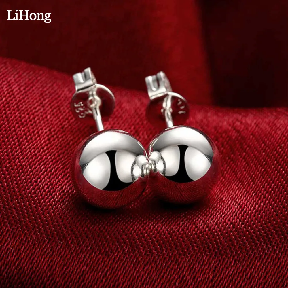 2019 Nieuwe 925 Sterling Zilver 6/8/10Mm Gladde Bal Ronde Oorknopjes Voor Vrouwen Sieraden Huwelijksgeschenken