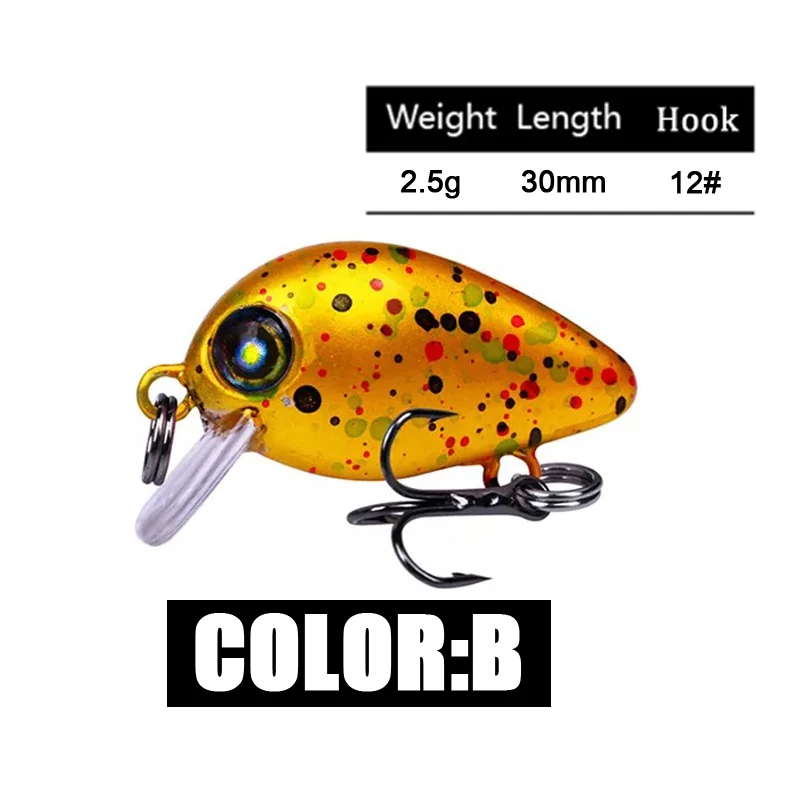 1pcs Minnow Mini Crank Baits 2.5g/3cm Fishing Lures Crankbait Artificial Lure Bait With 12# Hooks Wobblers Bass pike