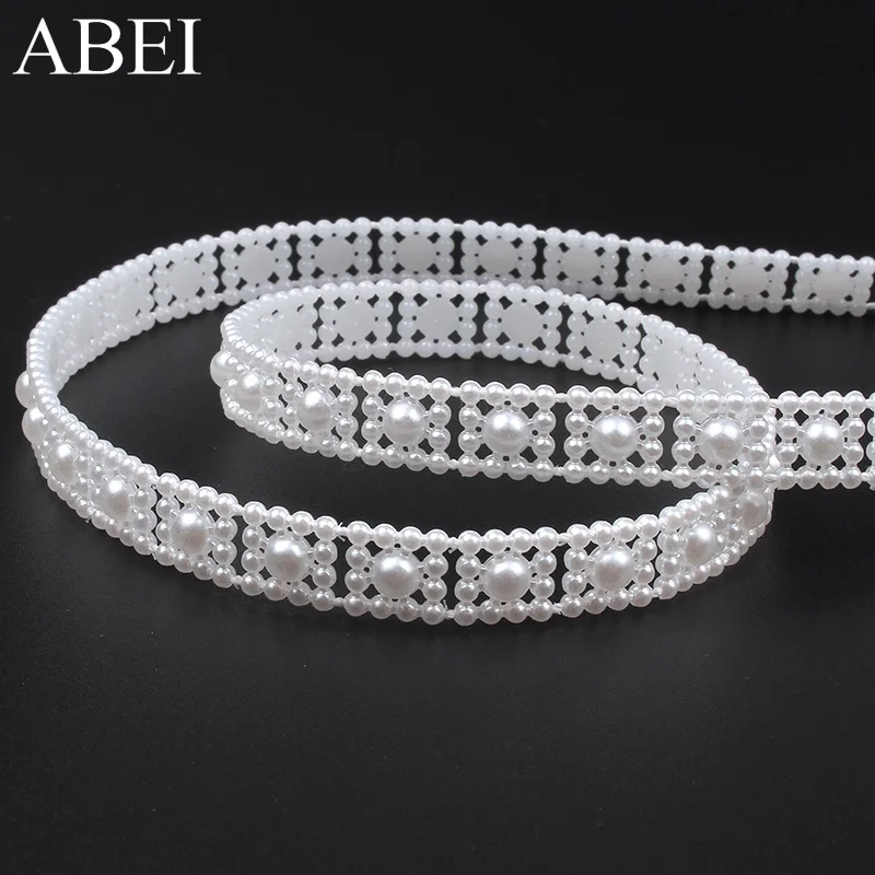 1cm 5yards DIY Garments Accessories Plastic Beaded Lace Ribbon Flower Beads String Chain for Wedding Party Decoration Supplier