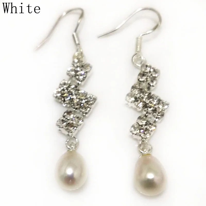 Wholesale 7-8mm Natural White Raindrop Oval Pearl 925 Silver Zirconia Earring