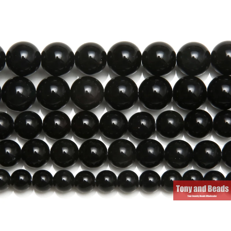 Natural Stone Black Obsidian Round Loose Beads 15