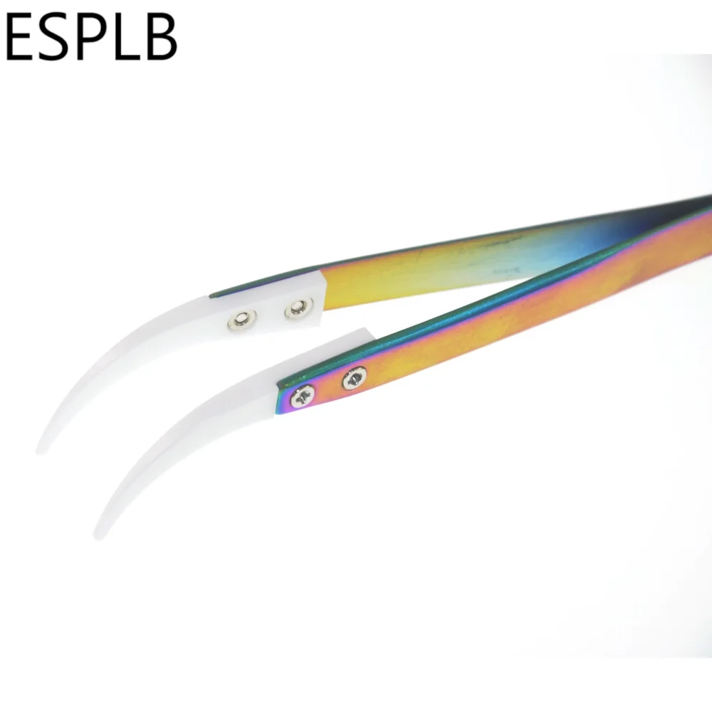 ESPLB Regenbogen Keramik Pinzette Edelstahl Zigarette Wärme Beständig Antistatischen Überzug Präzision Gerade Gebogen Pinzette – Detail 4