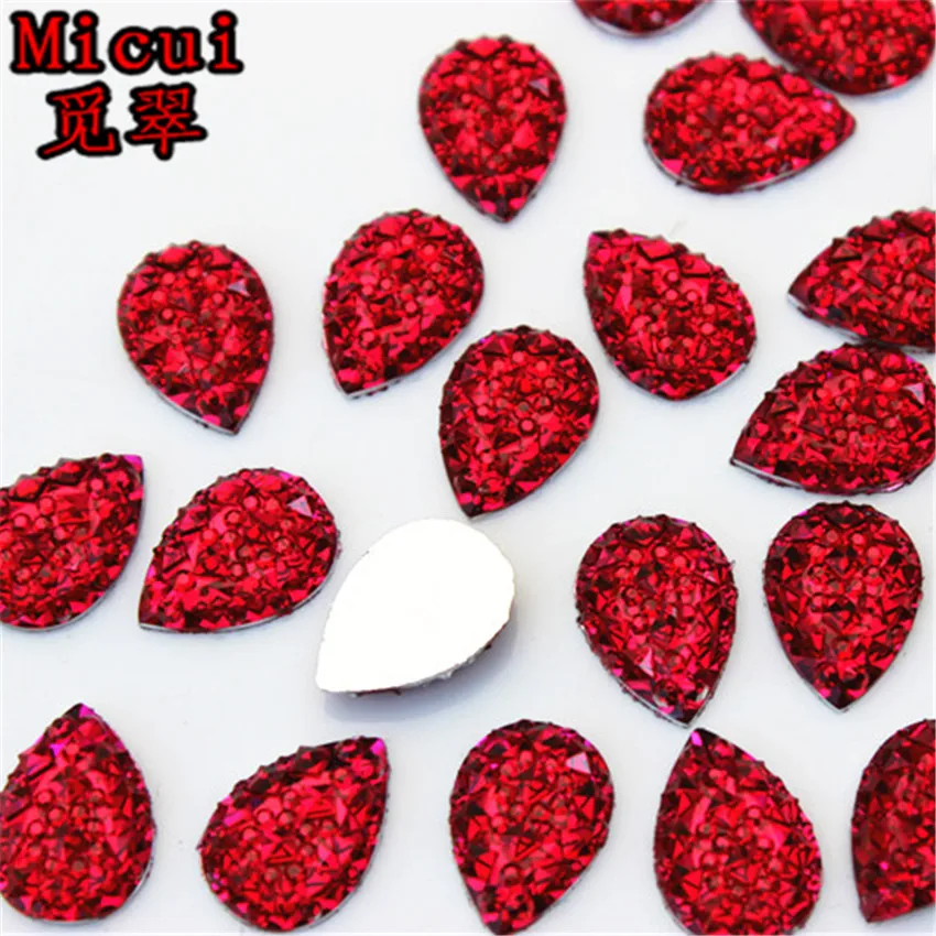 Micui 100pcs 10*14mm Crystal Resin Flatback Rhinestones Drop Crystal Stones Non Hotfix Scrapbook Strass For Wedding Crafts MC411