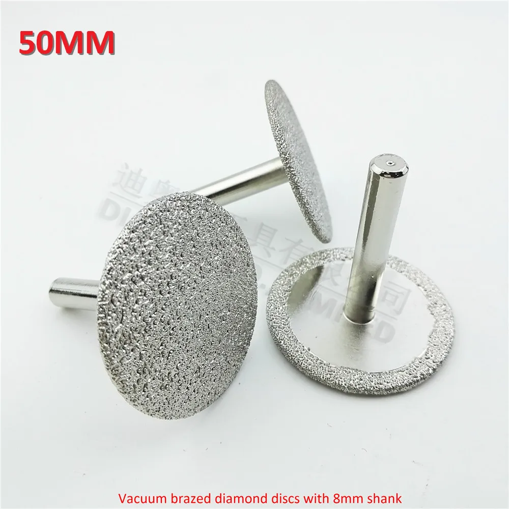 DIATOOL 3pcs Dia50mm Vacuum brazed diamond discs with 8mm shank for cutting grinding and engraving diamond disc